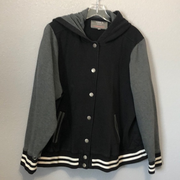 Torrid Black & Grey Varsity Hooded Bomber Jacket Women's 3X school coat fleece - Picture 2 of 13